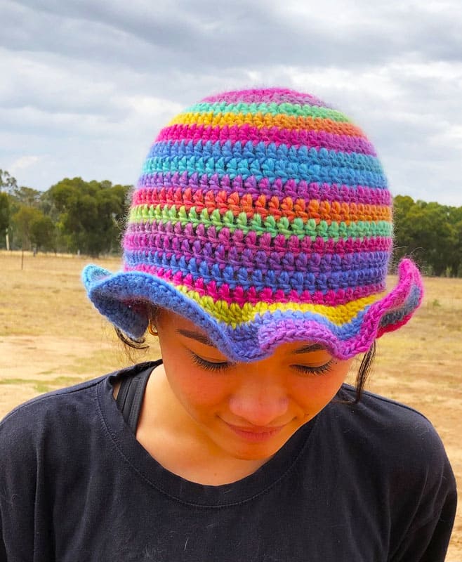 Wave Rainbow Crochet Bucket Hat PDF Pattern