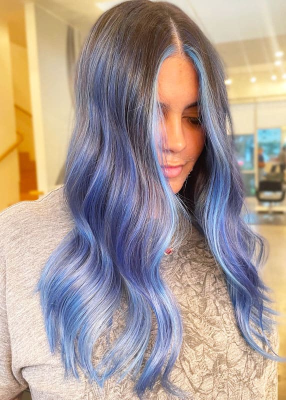 Wavy Blue and Grey Periwinkle Hair