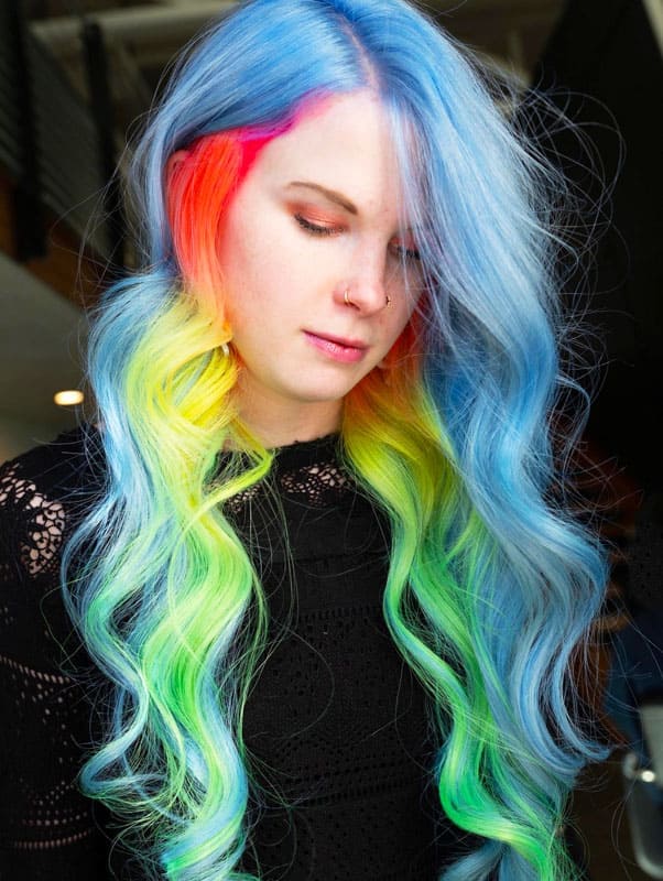 Wavy Long Rainbow Periwinkle Hair