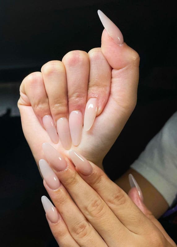 White and nude almond nails