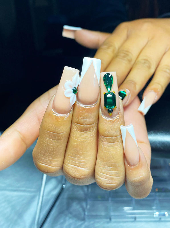 Emerald green and white nails
