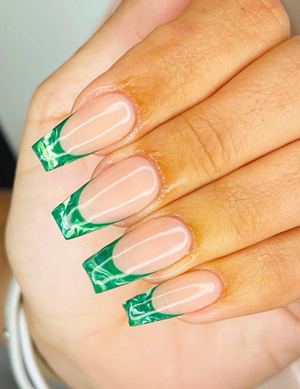 Emerald green french tip nails